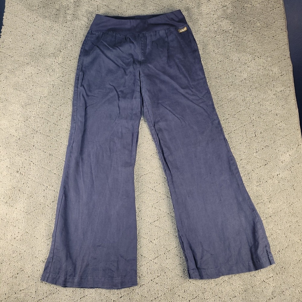Matilda Jane Pants Womens M Blue Palazzo Linen Blend Pull On‎ Wide Leg Lagenlook